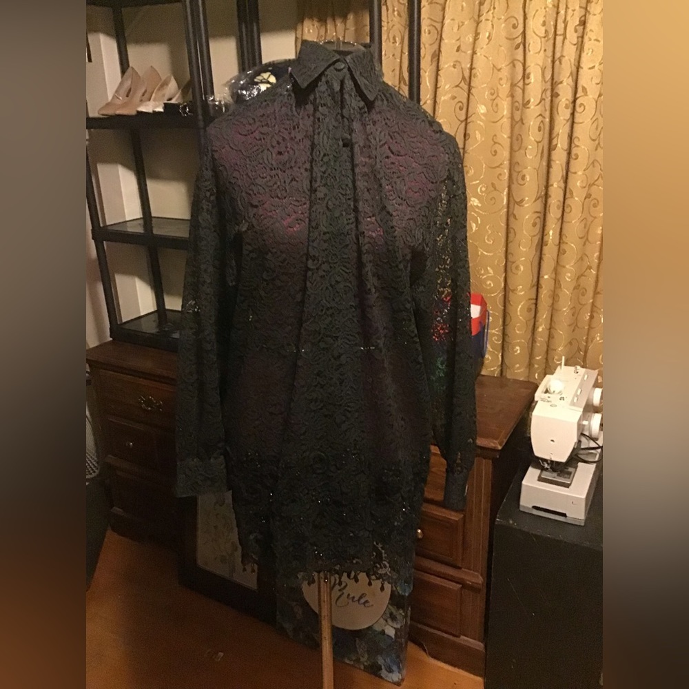 Black Lace Button Up Shirt